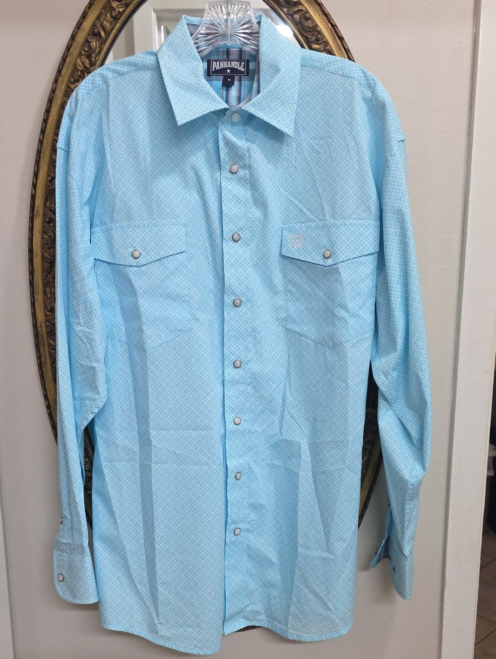 Panhandle Men’s Light Blue Western Shirt Pearl Snaps Like New Size M 100% Cotton